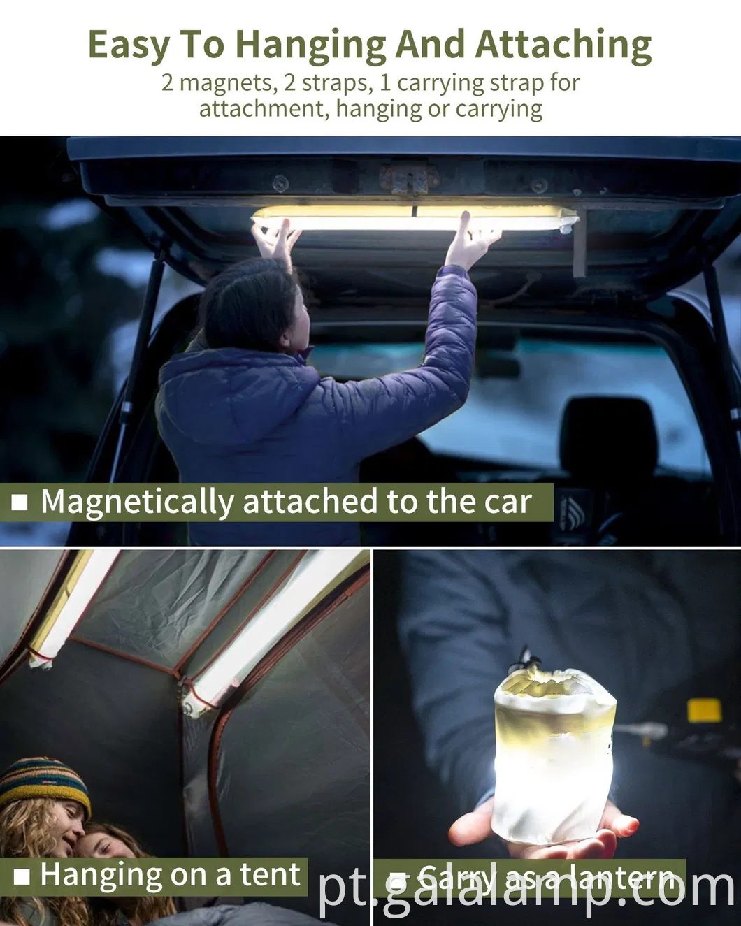 Lâmpadas de tubo de energia solar inflável portátil para viagens de acampamento